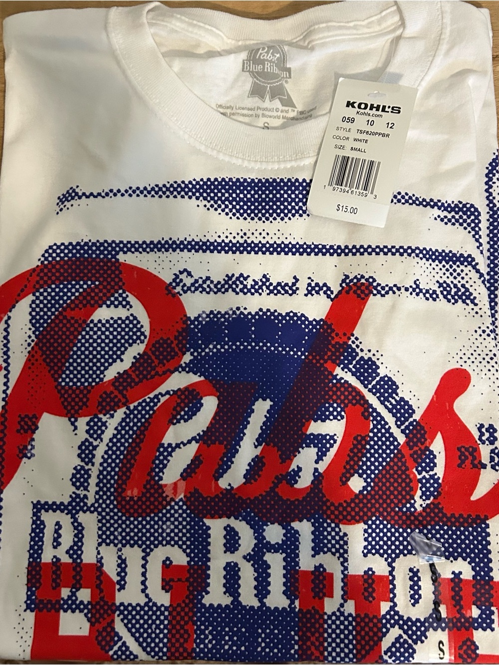 Kohl's White Short-Sleeve Tee with Red & Blue Pabst Print